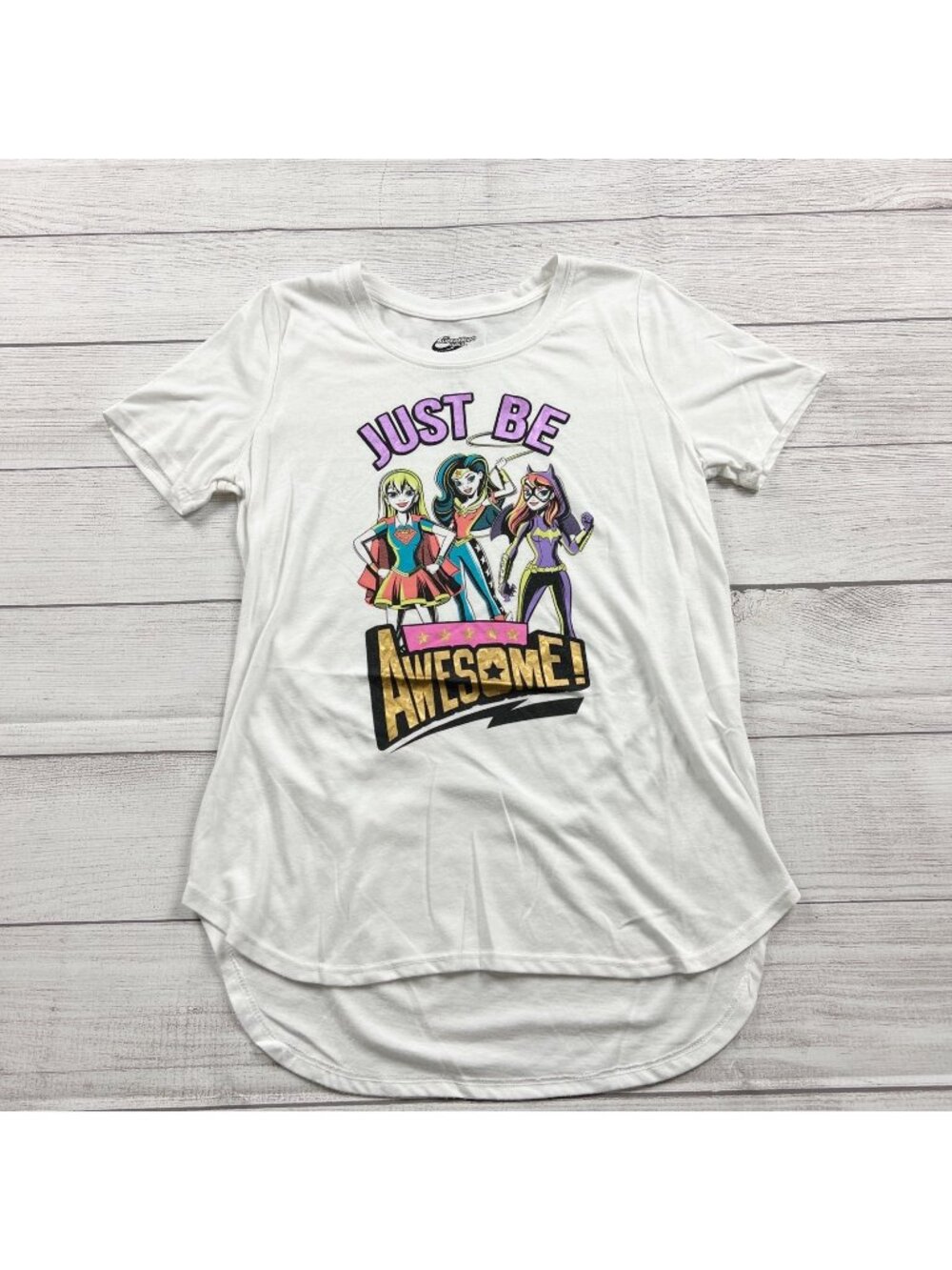 DC Comics Super Hero Girls Just Be Awesome! White Graphic Tee XL 14-16